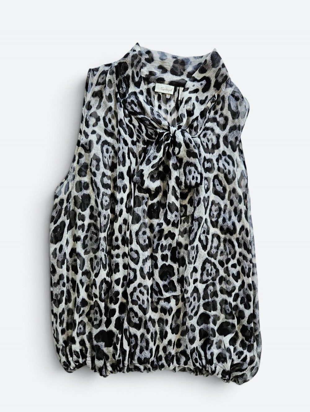 Vintage Spiegel 100% Silk Chiffon Sheer Leopard Print Tie Detail Blouse Top 18
